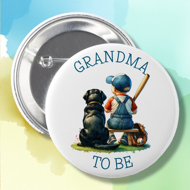 Grandm To Be | Boy's Baseball and Dog Baby Shower  6 Cm Round Badge (Creator Uploaded)