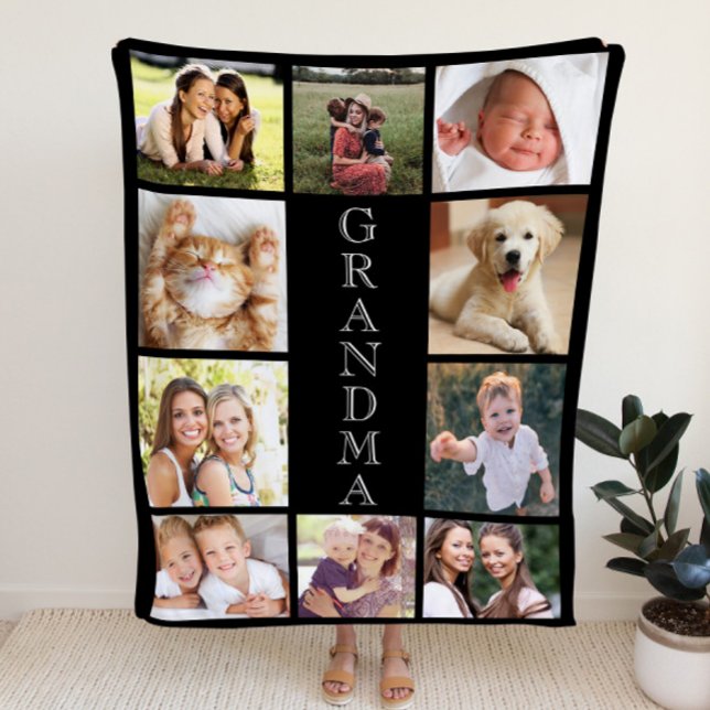 Grandma 10 Photo Collage Black Sherpa Blanket (Creator Uploaded)