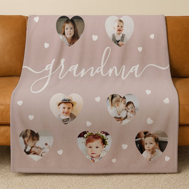 Grandma 10-Photo Collage Elegant Script Dusty Pink Fleece Blanket (Creator Uploaded)
