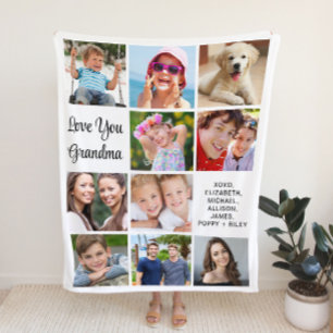 Grandma 10 Photo Collage Fleece Blanket