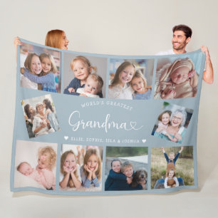 Grandma 10 Photo Collage Script Cute Heart Modern Fleece Blanket