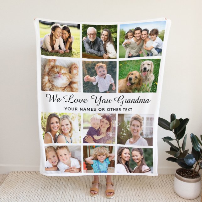 Grandma 12 Photo Collage Fleece Blanket (Creator Uploaded)