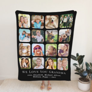 Grandma 16 Black Photo Collage Sherpa Blanket