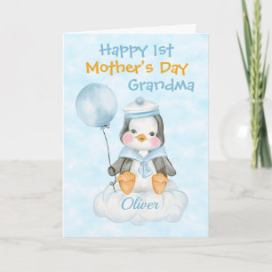 Grandma 1st Mother's Day Penguin Blue Card
