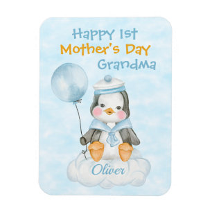 Grandma 1st Mother's Day Penguin Blue Magnet