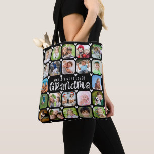 Grandma 22 Photo Collage Editable Saying Black Tote Bag
