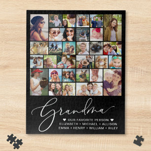 Grandma 30 Photo Collage Black Jigsaw Puzzle