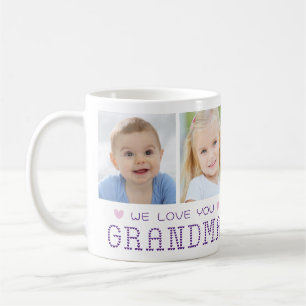 Grandma 4 Photos Hearts Custom Colours Coffee Mug
