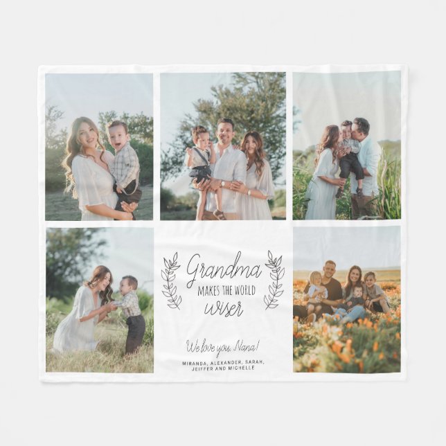 Grandma 5-photo collage script text personalised fleece blanket (Front (Horizontal))