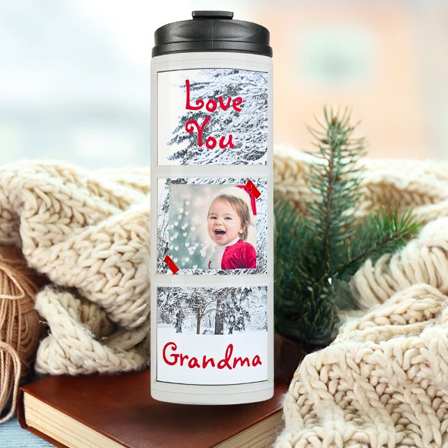 Grandma 5 Photo Template Snowy Christmas Thermal Tumbler (Creator Uploaded)