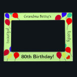 Grandma 80th Birthday Balloon Magnetic Photo Frame<br><div class="desc">Celebrate Grandma's 80th birthday or personalise for any age. Personalise with your details for Name and Age. Colourful balloons including red, blue, green soaring upward with a small red love heart makes for a special Birthday Magnetic Frame to showcase a favourite picture. Shown with a light green background that you...</div>