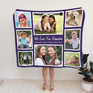 Grandma 8 Photo Collage Purple Fleece Blanket