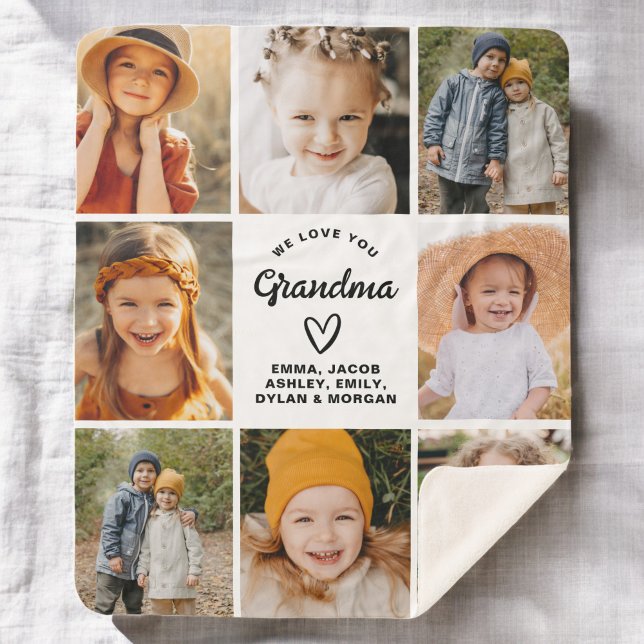 Grandma 8-Photo Collage Text Gift Personalised Sherpa Blanket (Creator Uploaded)