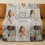 Grandma 8-Photo Custom Text Personalised Gift Fleece Blanket<br><div class="desc">Personalised photo collage gift blanket for Grandma is a heartfelt and cosy way to celebrate the love between grandchildren and their grandmother. This custom blanket design features nine photo slots, allowing you to showcase favourite family memories in a stylish grid layout. At the centre, elegant typography displays the words “Love...</div>