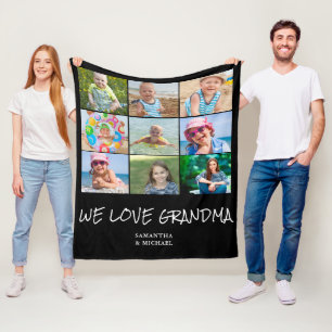Grandma 9 Photo Collage Fleece Blanket