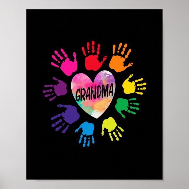 GRANDMA AND GRANDKIDS HEART COLORFUL HANDS  POSTER (Front)
