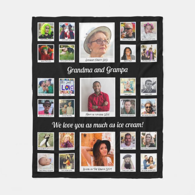 Grandma and Grandpa Family Photo Collage Fleece Blanket (Front)
