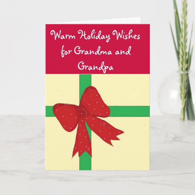 Grandma and Grandpa Red Bow Holiday Card (Front)