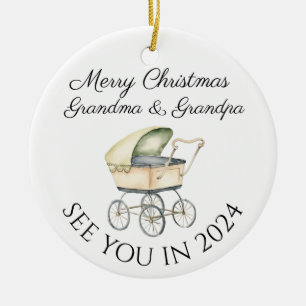 Grandma and grandpa to be new baby  announcement ceramic tree decoration