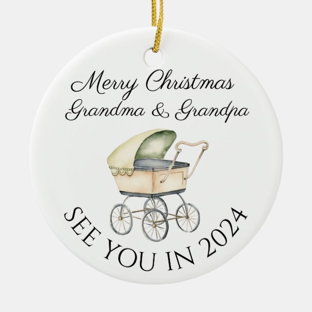 Grandma and grandpa to be new baby  announcement ceramic tree decoration (Front)
