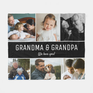Grandma and Grandpa we love you Photo collage Fleece Blanket