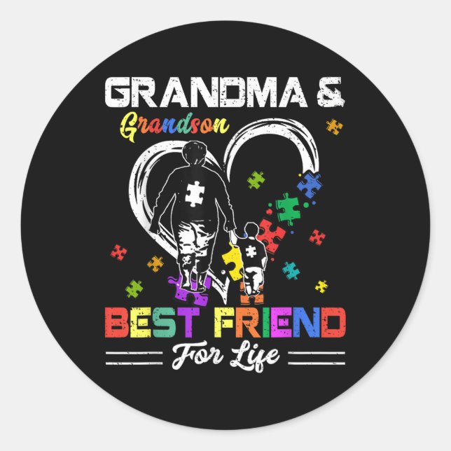 Grandma And Grandson Best Friend For Life Autism A Classic Round Sticker (Front)