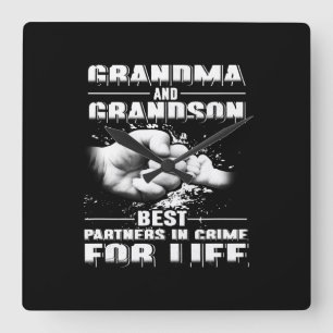 Grandma And Grandson Best Partners Crime For Life Square Wall Clock