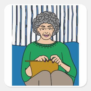 Grandma At The Knitting Hobby Crocheting Square Sticker