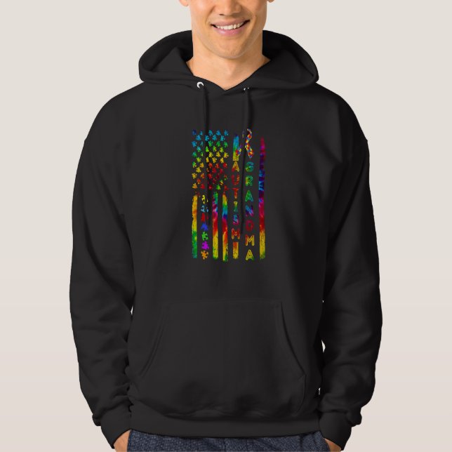Grandma Autism Awareness Puzzle Flag Hoodie (Front)