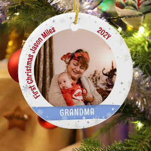 Grandma Baby Personalized First Christmas Photo  Ceramic Tree Decoration