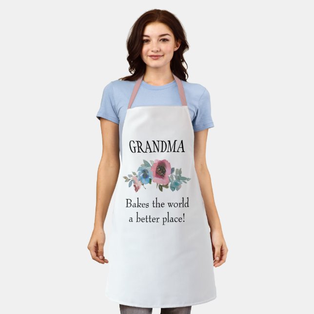 grandma bakes the world a better place flower apron (Worn)