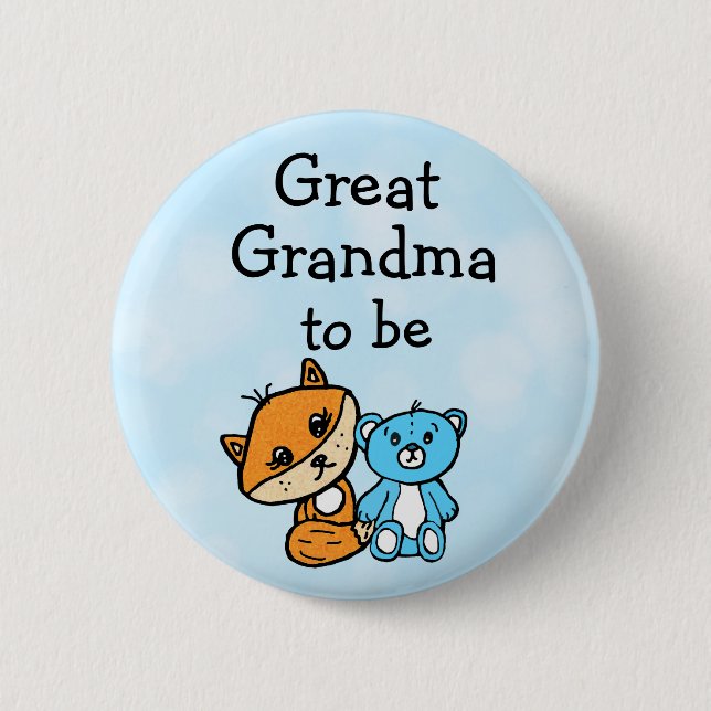 Grandma be Little Fox and Teddy Bear Baby Shower 6 Cm Round Badge (Front)