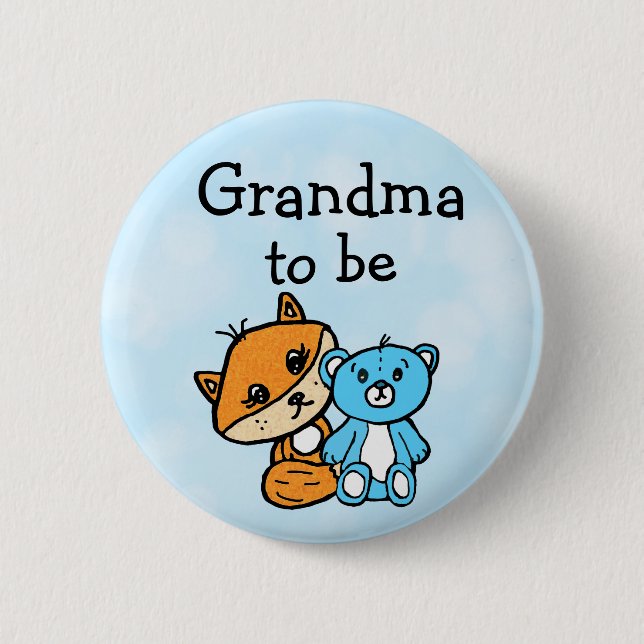 Grandma be Little Fox and Teddy Bear Baby Shower 6 Cm Round Badge (Front)
