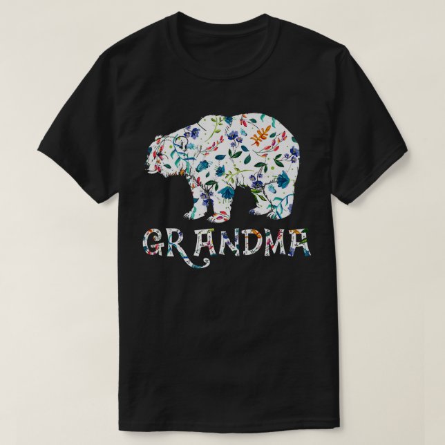 Grandma Bear Floral Gifts Matching Family Flower P T-Shirt (Design Front)