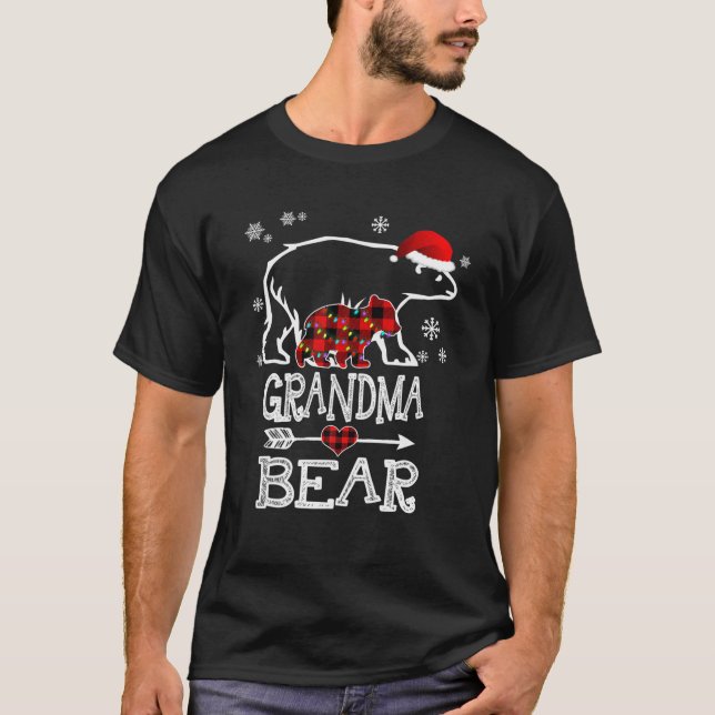 Grandma Bear , Red Buffalo Plaid Grandma Bear Paja T-Shirt (Front)