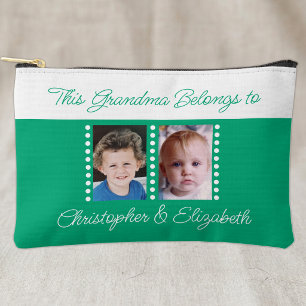 Grandma belongs to add names 2 photo green accessory pouch
