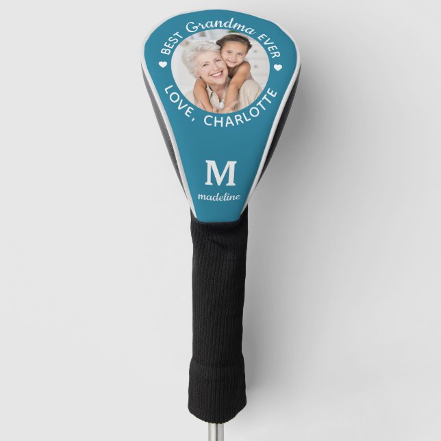 Grandma Best Ever Modern Monogram Custom Photo Golf Head Cover (Front)