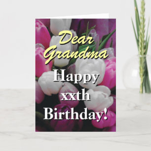 Grandma Birthday card   pink tulip flower bouquet