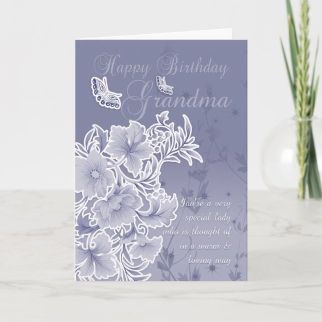 Grandma, Birthday Card With Flowers And Butterflie (Front)