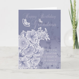 Grandma, Birthday Card With Flowers And Butterflie