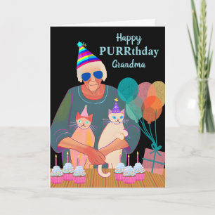 Grandma Birthday Cats with Party Hats Cupcakes Card