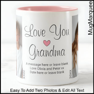 Grandma Birthday Message & Two Photo, White C00 Two-Tone Coffee Mug