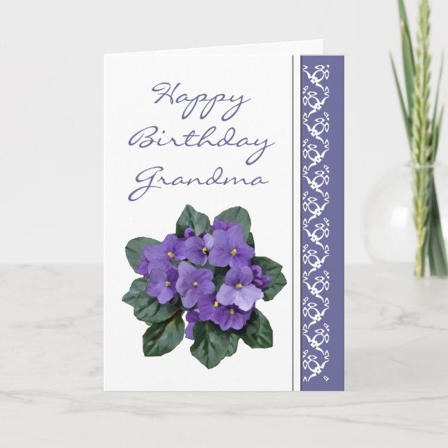 Grandma Birthday Poem African Violet Purple Flower Card (Front)