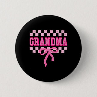 Grandma Birthday Squad Matching Pink Bow Checkered 6 Cm Round Badge