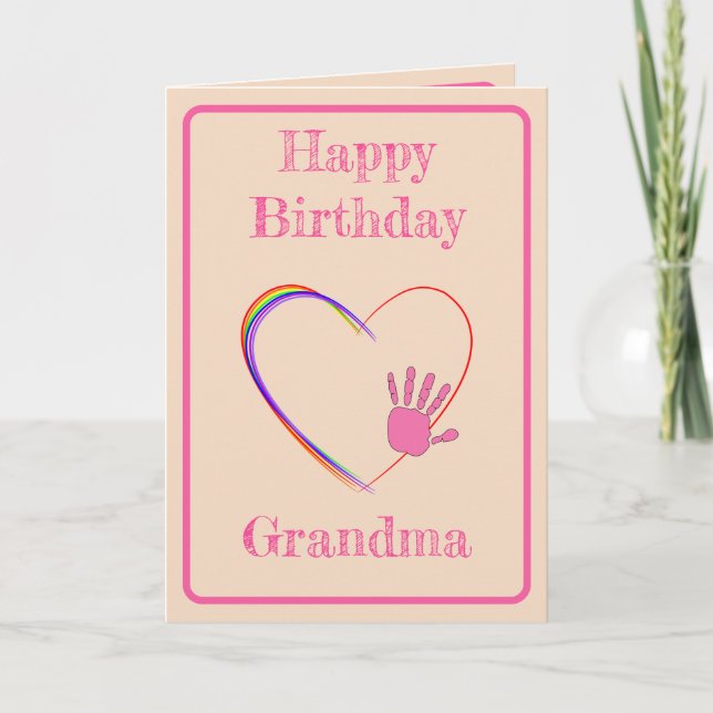 Grandma Birthday with Heart & Handprint  Card (Front)