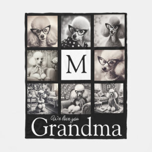 Grandma Black and White 8 Photo Collage Fleece Blanket