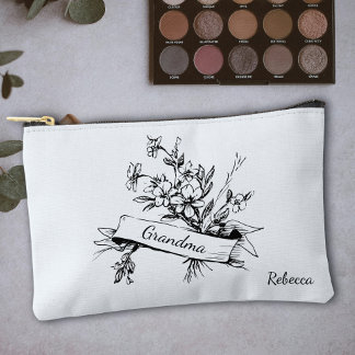 Grandma black and White Toile Floral Cosmetic Accessory Pouch