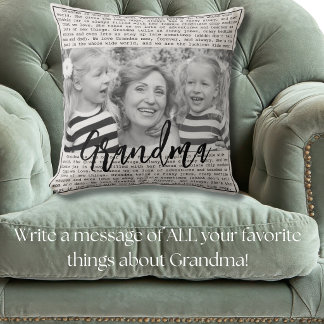 Grandma Black White Photo Personalised Message Cushion