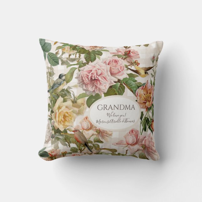 Grandma Blush Pink Rose Floral Elegant Mothers Day Cushion (Front)