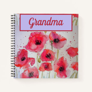 Grandma Book Poppy Red Flower Watercolour Art
